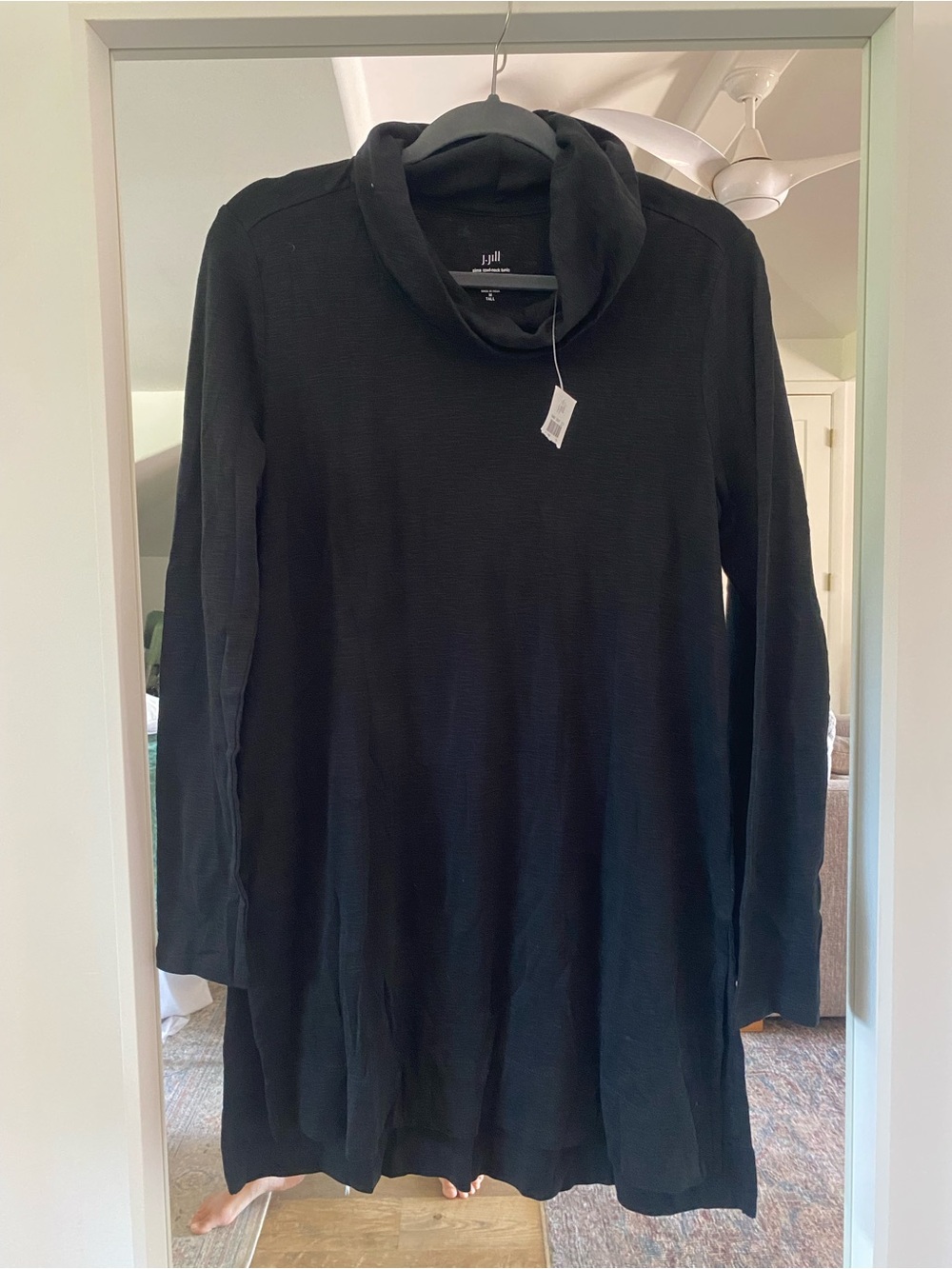 NWT J. Jill Black Pima Cowl-Neck Tunic Top long sleeve medium tall slub knit